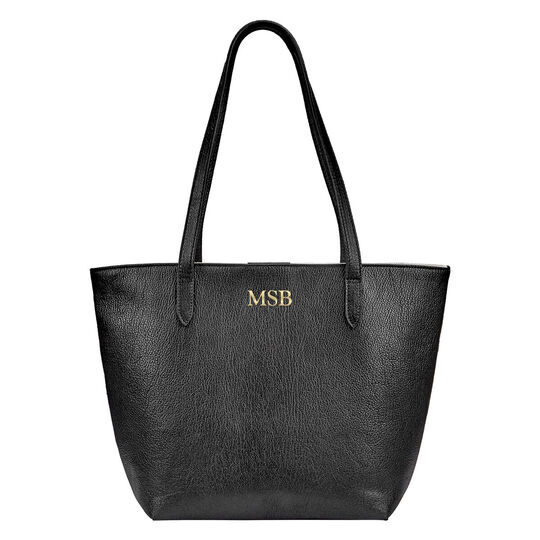 Personalized Black Ella Leather Travel Tote Bag